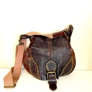 Brown Studded Leather Shoulder Bag, Campomaggi made in Italy